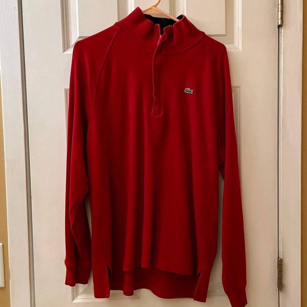 Lacoste Sweater Adult 6 Mens  XL Crocodile Quarter Zip Pullover Mens Red.